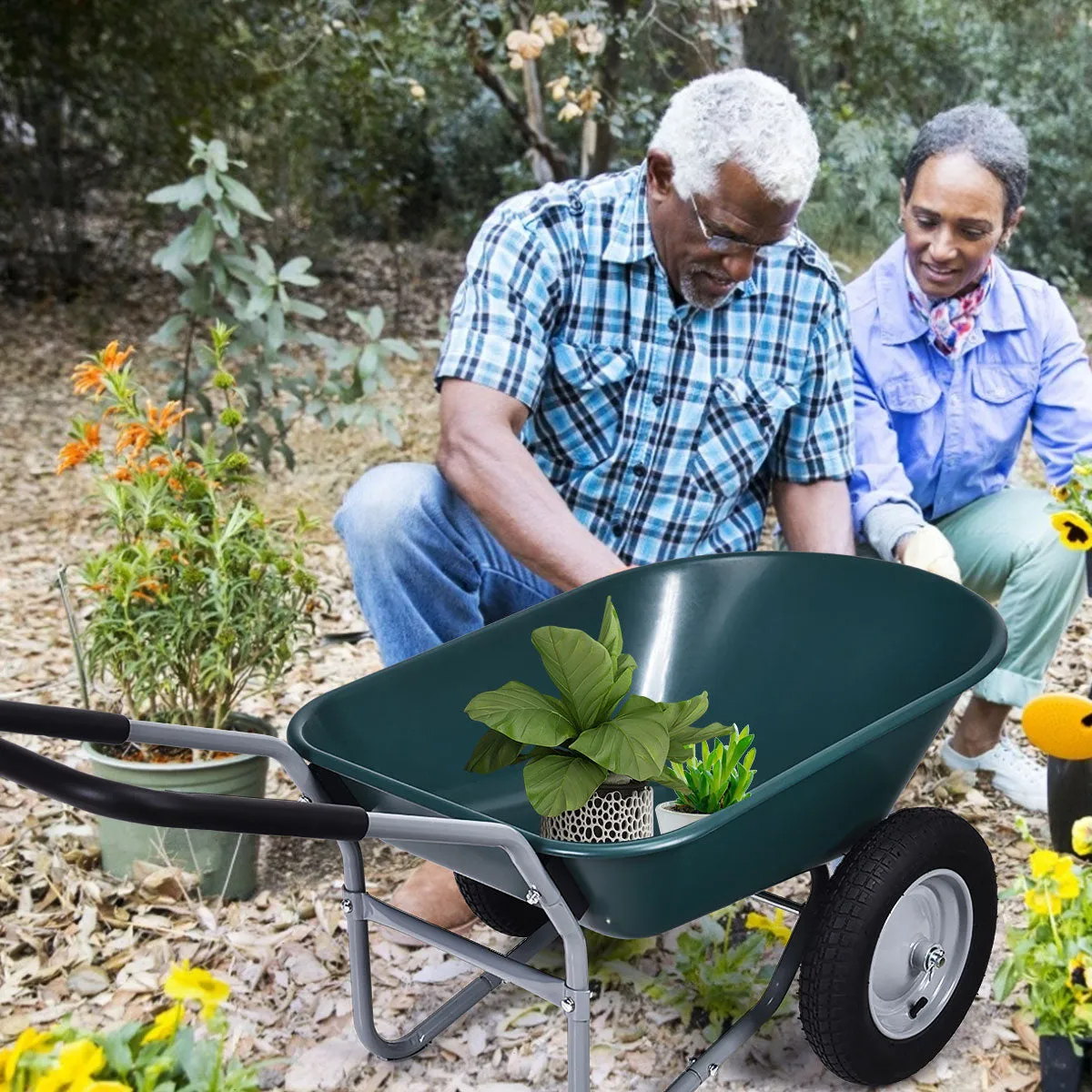 2 Tire Wheelbarrow with Pneumatic Tires 150KG-Green