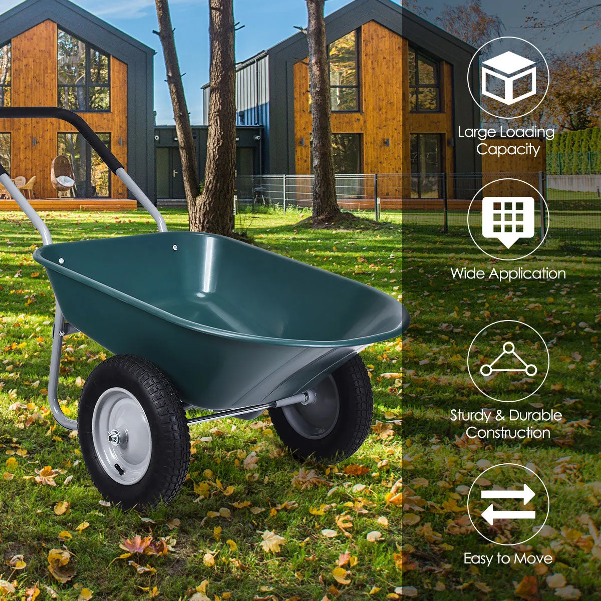 2 Tire Wheelbarrow with Pneumatic Tires 150KG-Green