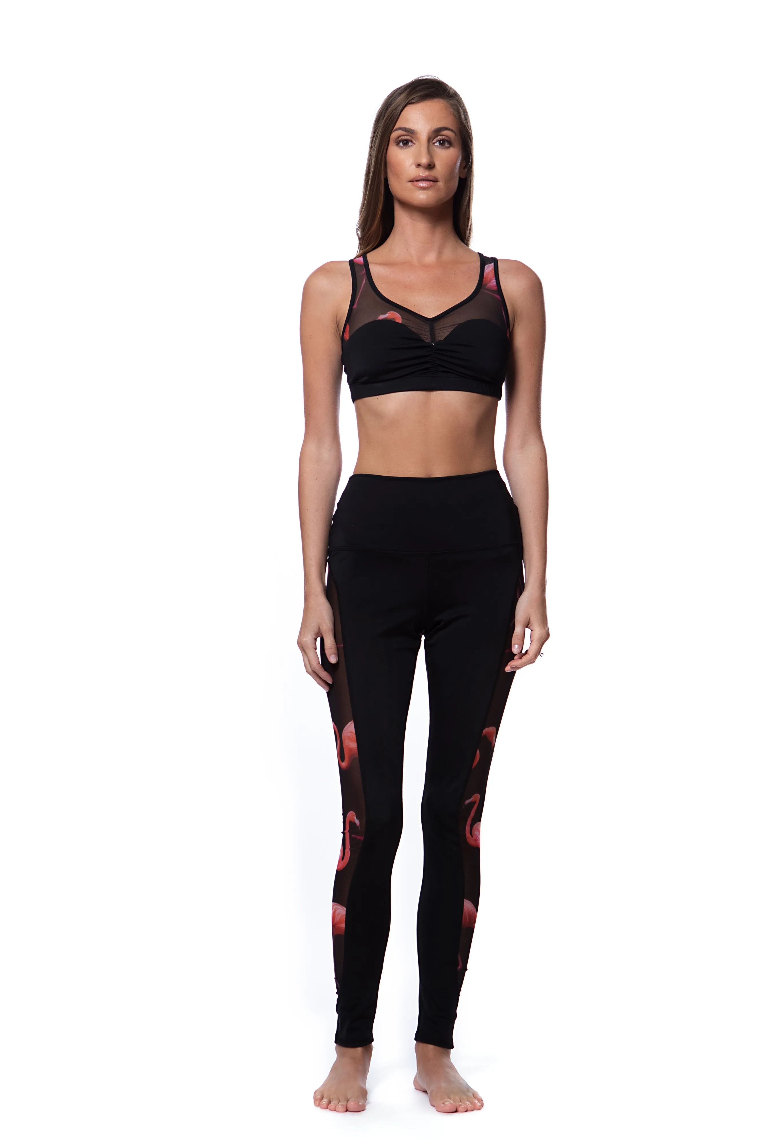 Active Legging with Flamingo Black Mesh