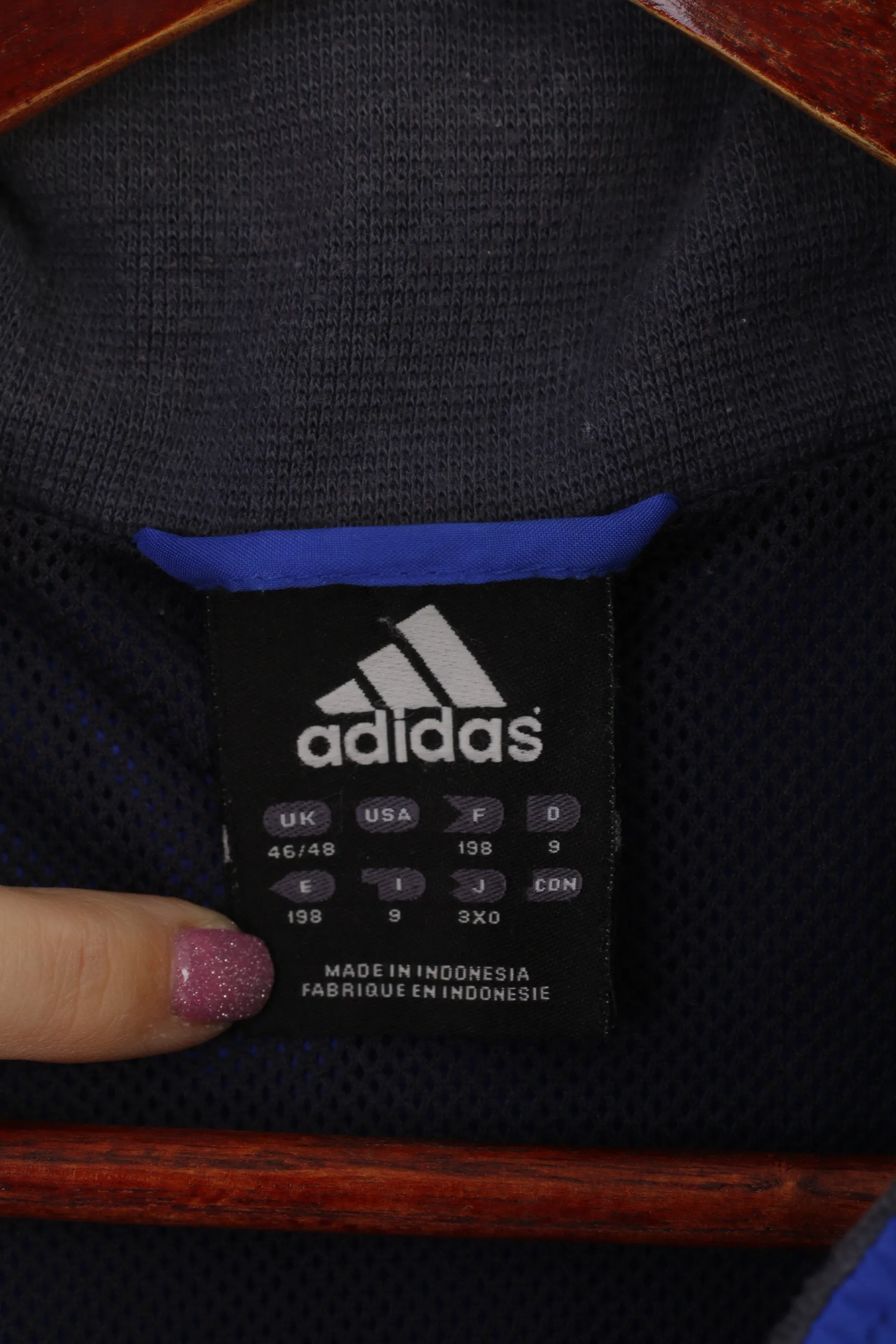 Adidas Men 198 XXL Jacket Blue Vintage Bomber Full Zipper Activewear Sport Top