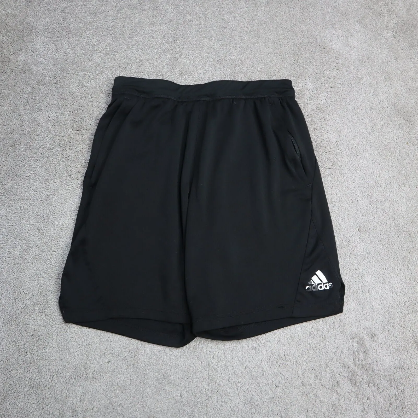 Adidas Mens Activewear Running Shorts Elastic Waist Slit Hem Black Size Medium