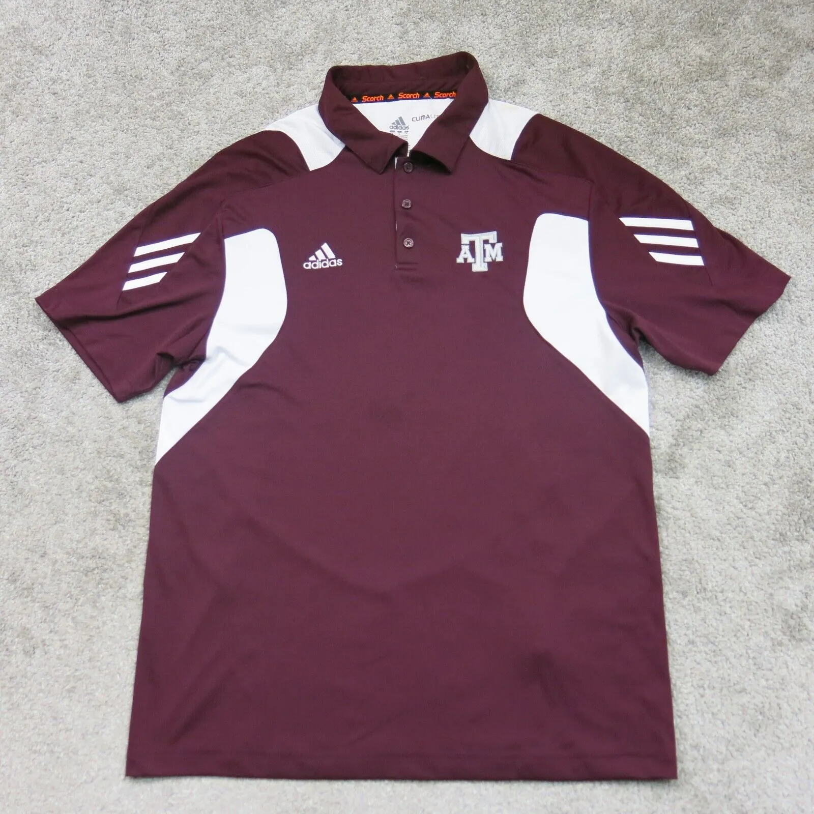 Adidas Mens Golf Logo Polo Shirt Short Sleeves Collared Neck Maroon Size Medium