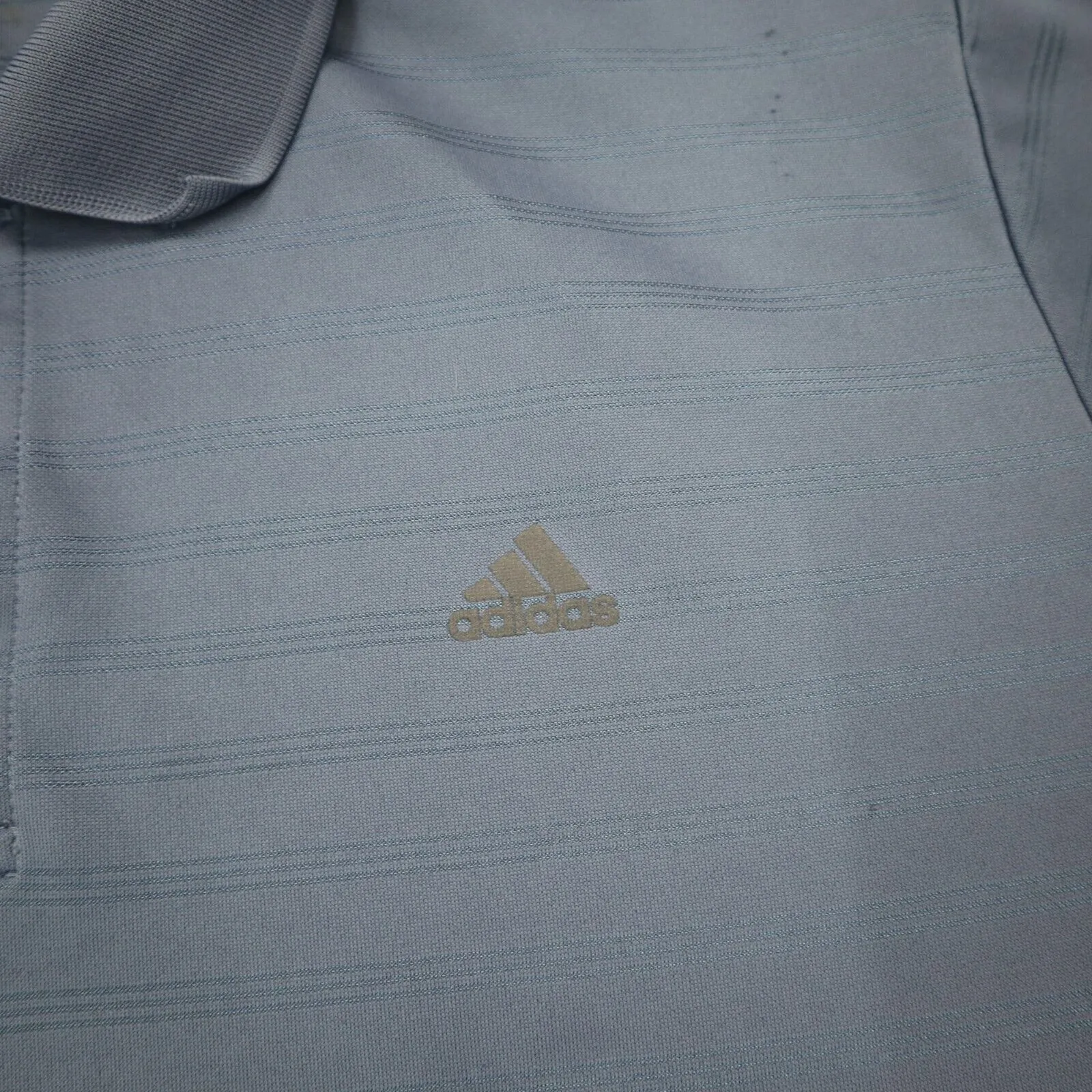 Adidas Mens Polo Shirt Sports Short Sleeve Collar Button Stripe Gray Size XL