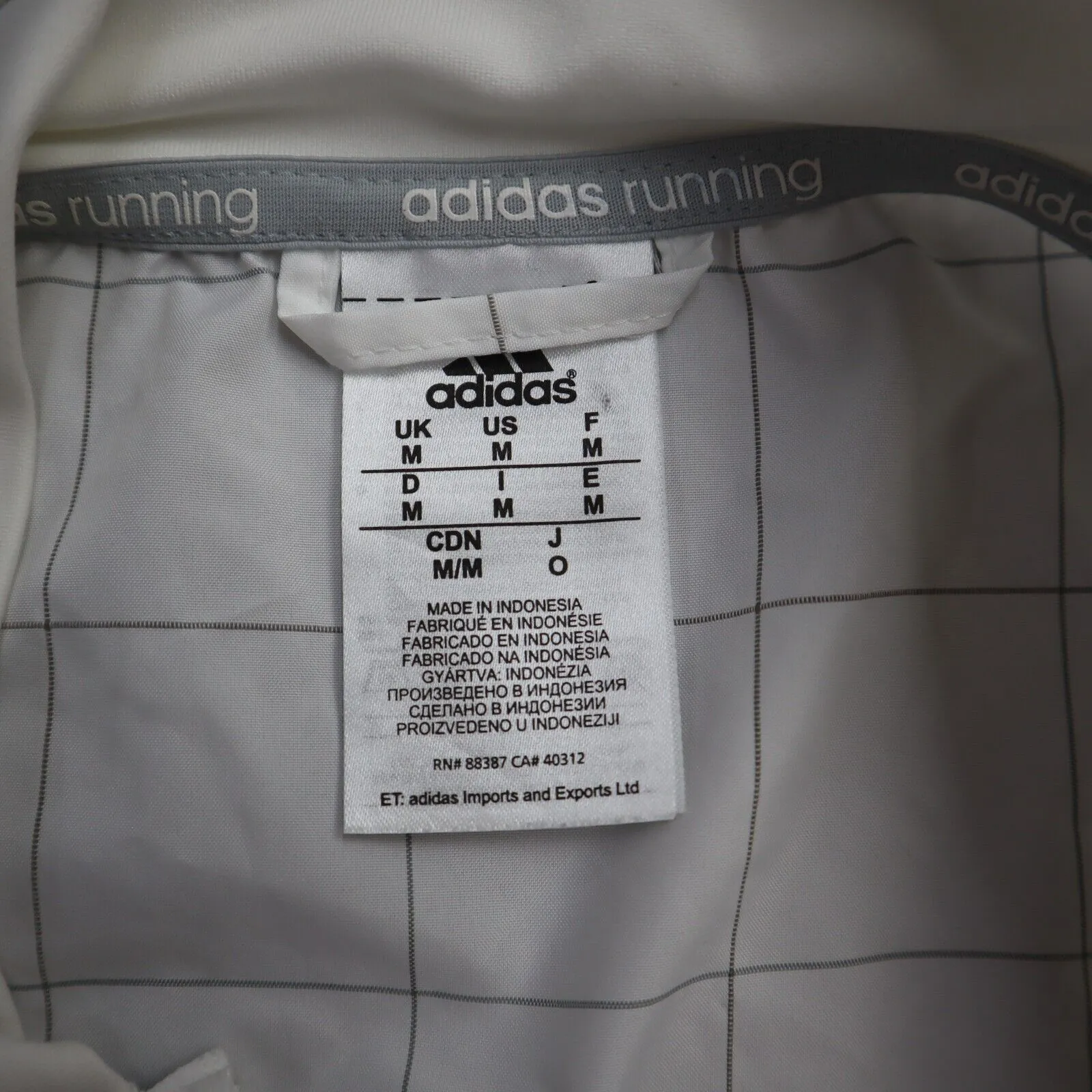 Adidas Running Mens Check Activewear Top Full Zip Up Logo White Size Medium