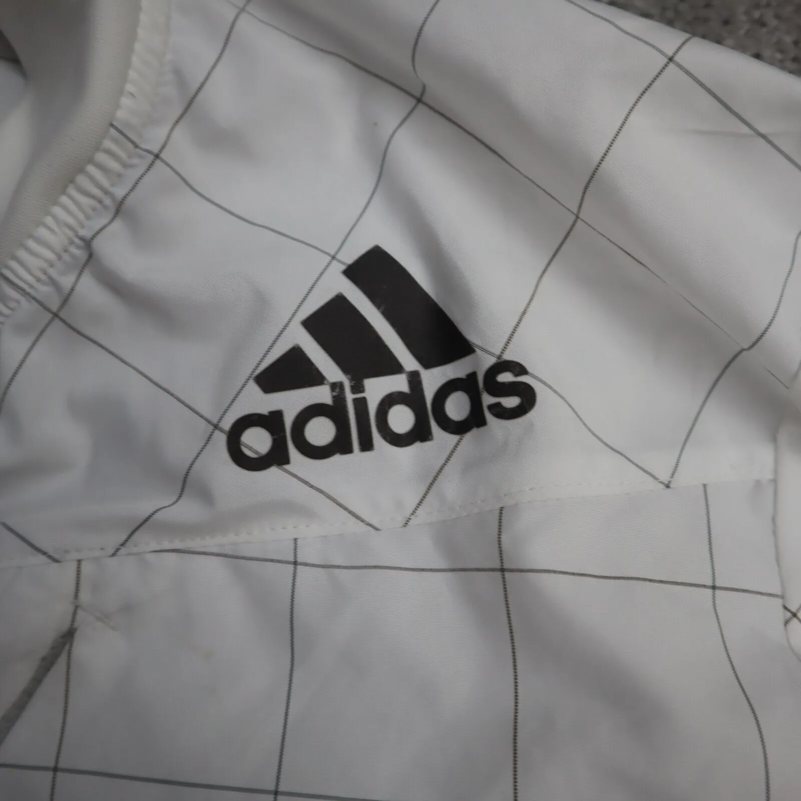 Adidas Running Mens Check Activewear Top Full Zip Up Logo White Size Medium