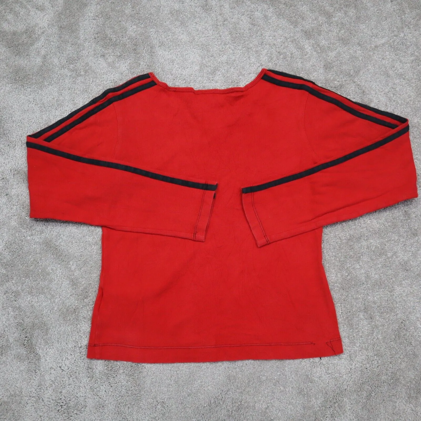 Adidas Sports T-Shirt Girls Small Red Black 3 Striped Activewear Athletics Shirt