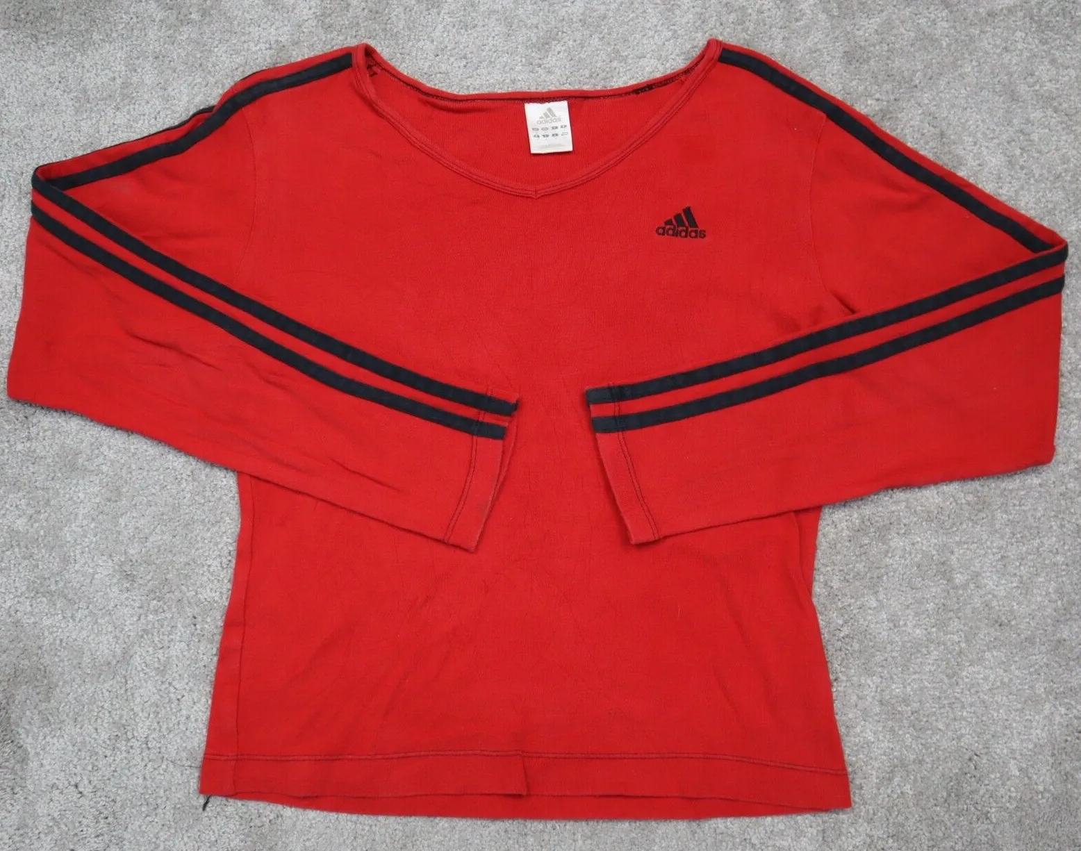 Adidas Sports T-Shirt Girls Small Red Black 3 Striped Activewear Athletics Shirt