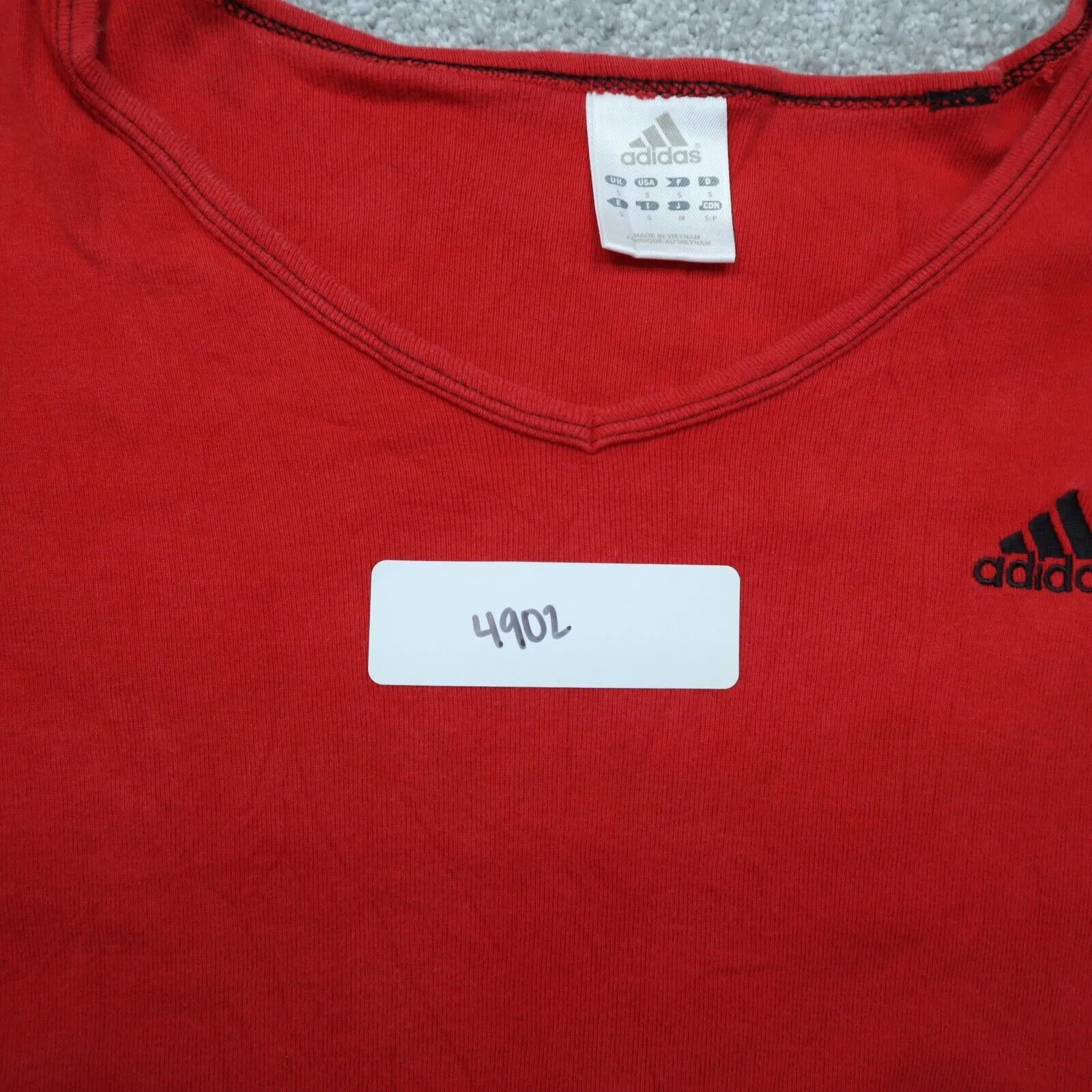 Adidas Sports T-Shirt Girls Small Red Black 3 Striped Activewear Athletics Shirt