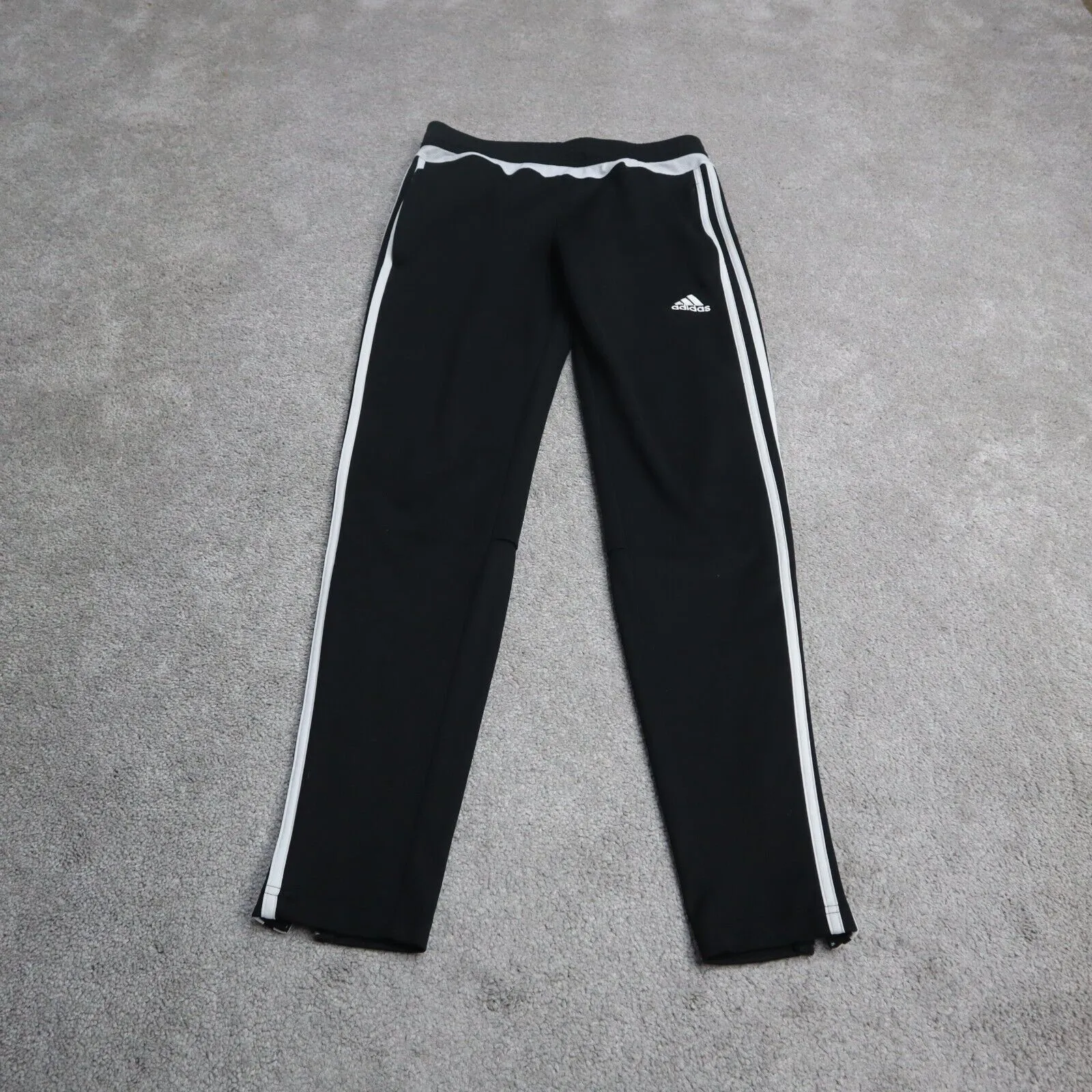 Adidas Women Activewear Track Pant Mid Rise 3 Stripes Elastic Waist Black Size S