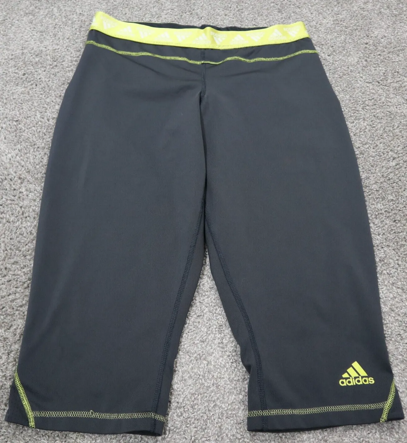 Adidas Womens Activewear Cropped Pants Elastic Waist Logo Black Size Large