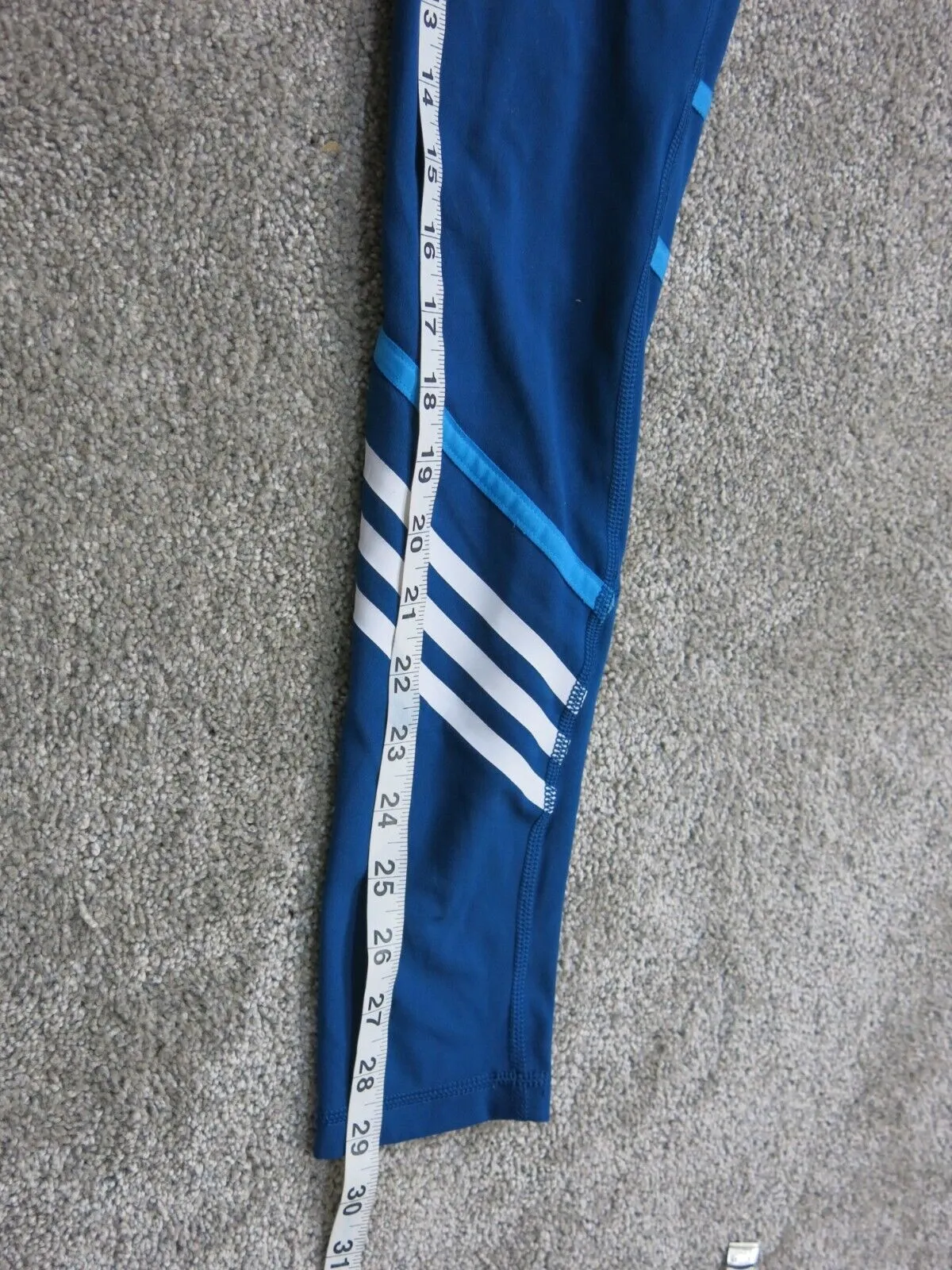 Adidas Womens Activewear Legging Hight Waist Blue White Striped Size XS