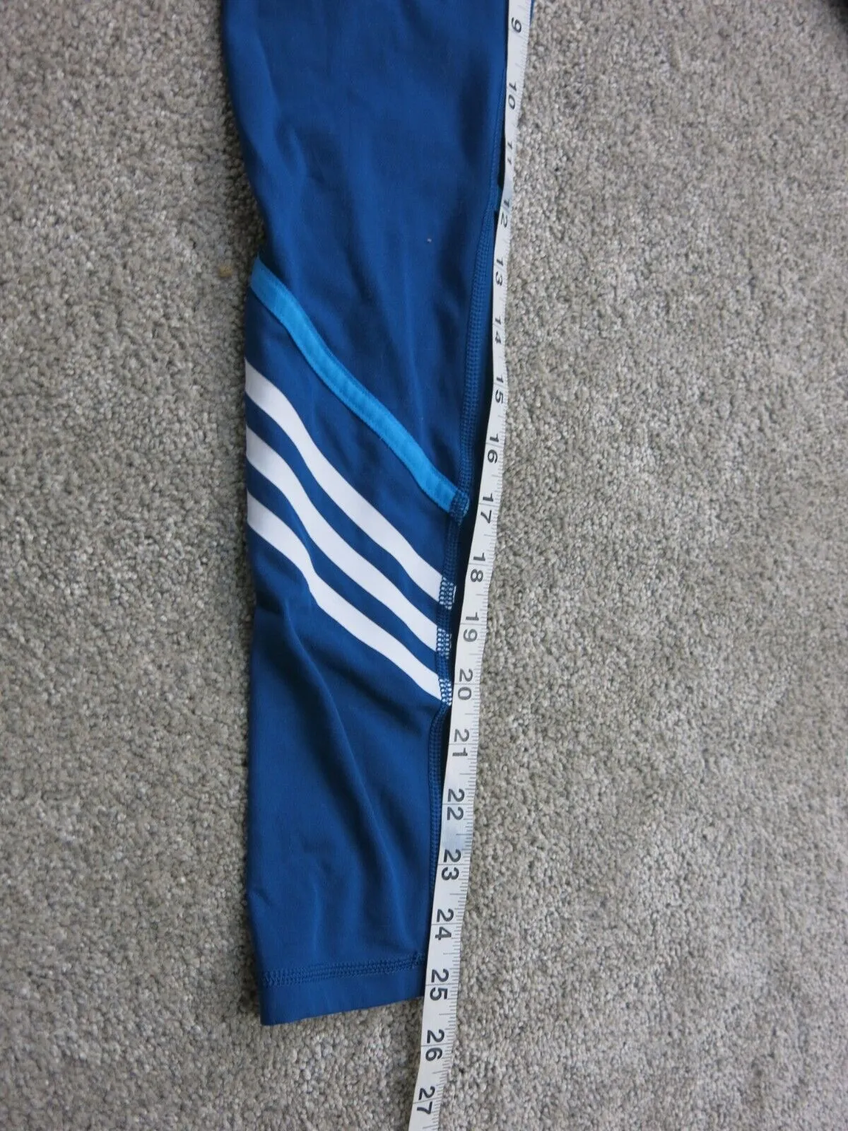 Adidas Womens Activewear Legging Hight Waist Blue White Striped Size XS