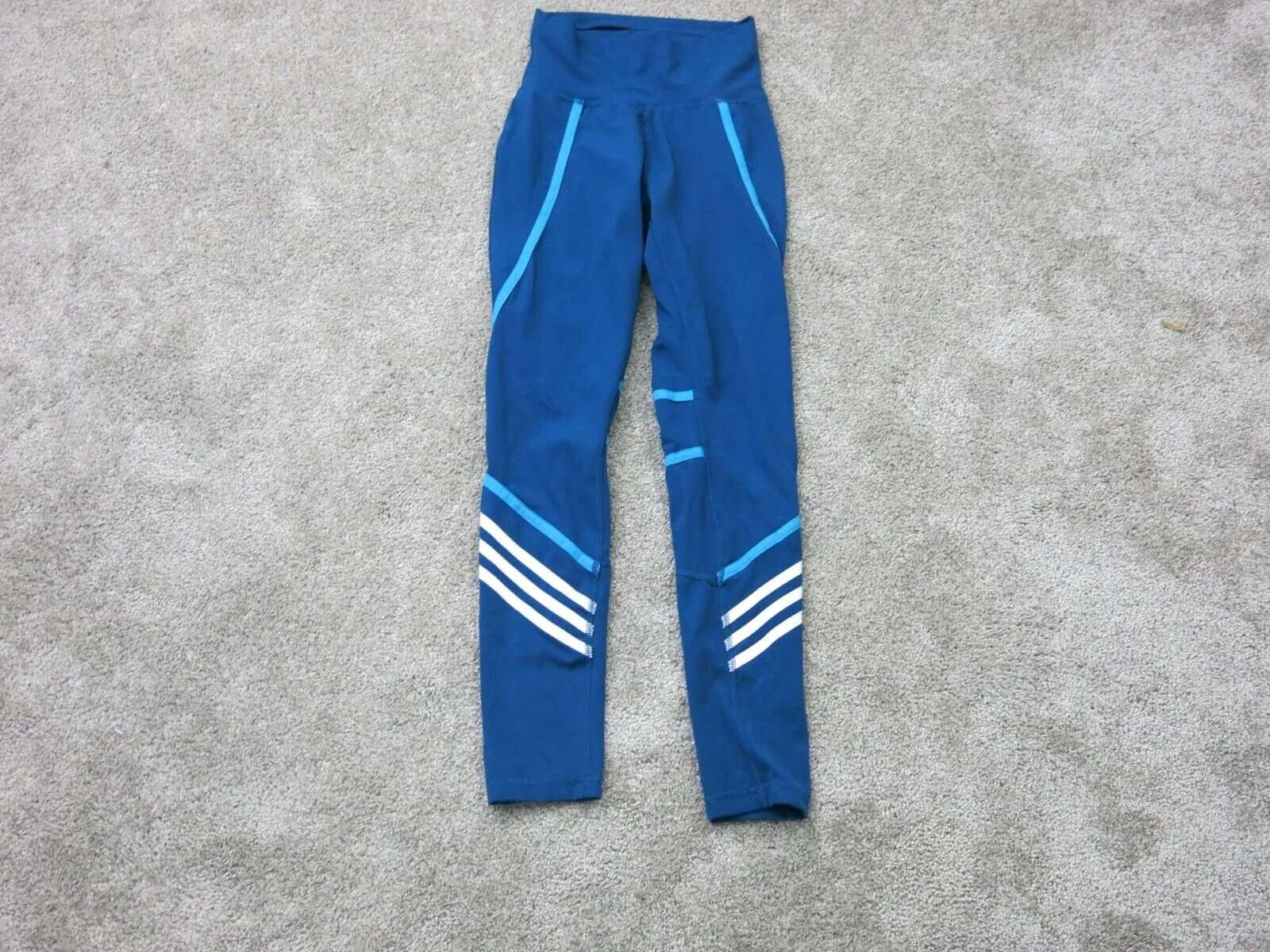 Adidas Womens Activewear Legging Hight Waist Blue White Striped Size XS