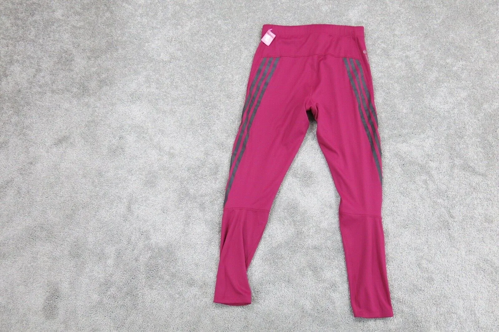 Adidas Womens Activewear Leggings Pant Elastic Waist Mid Rise 3 Stripe Pink Sz S