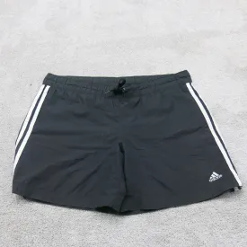 Adidas Womens Activewear  Running Shorts Elastic Waist 3 Striped Logo Black SZ M