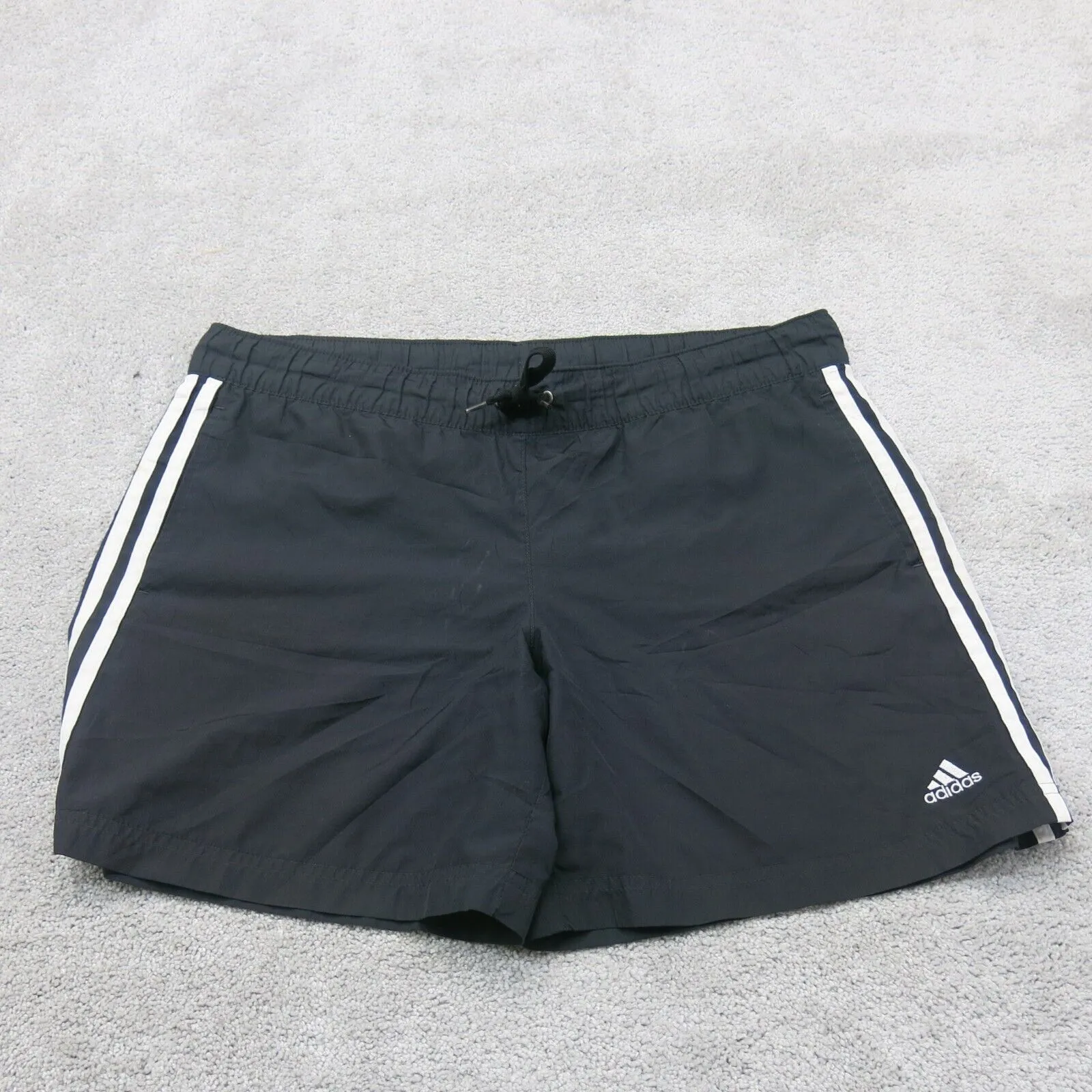 Adidas Womens Activewear  Running Shorts Elastic Waist 3 Striped Logo Black SZ M