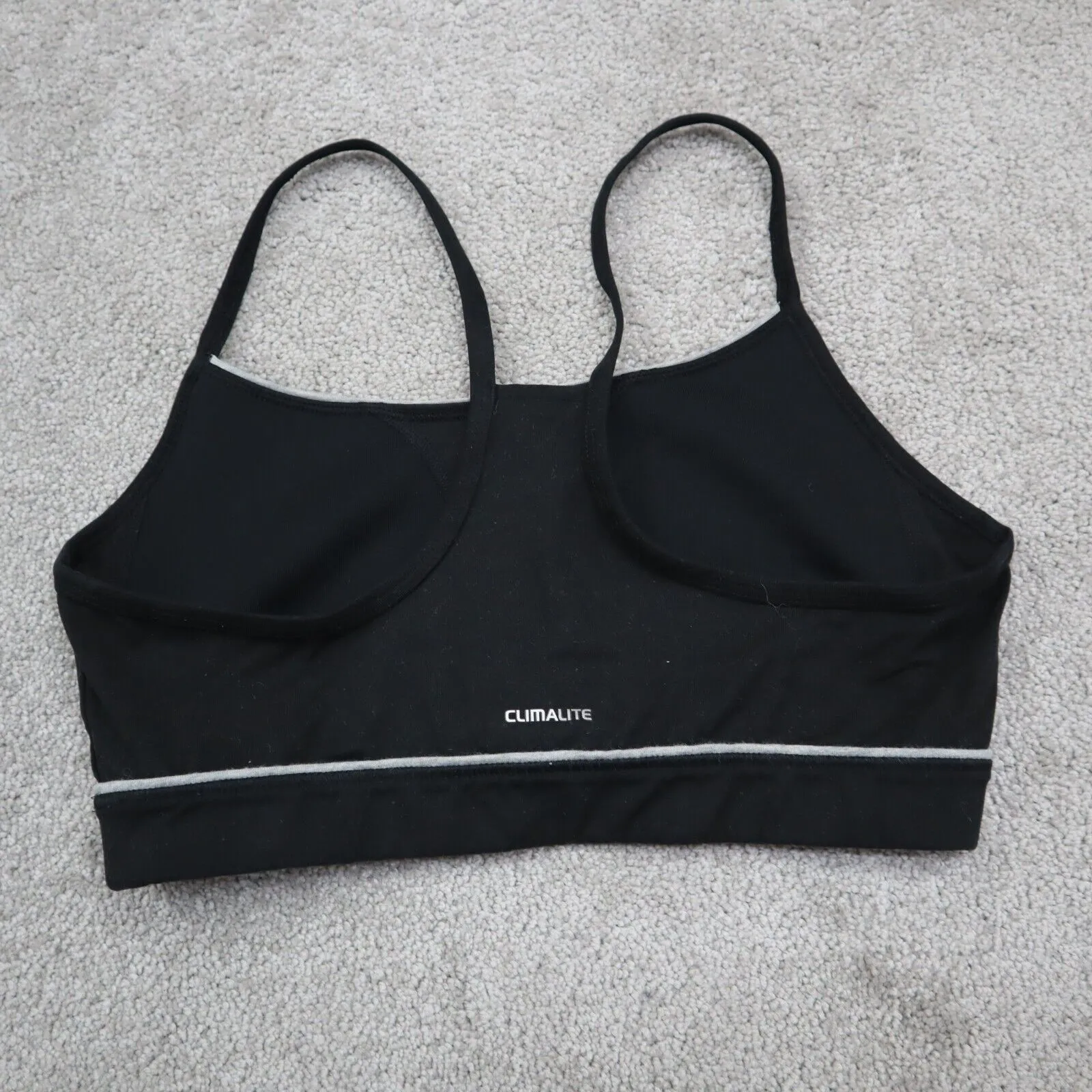 Adidas Womens Activewear Sports Bra Racerback Climalite Logo Black Size 12 X 11