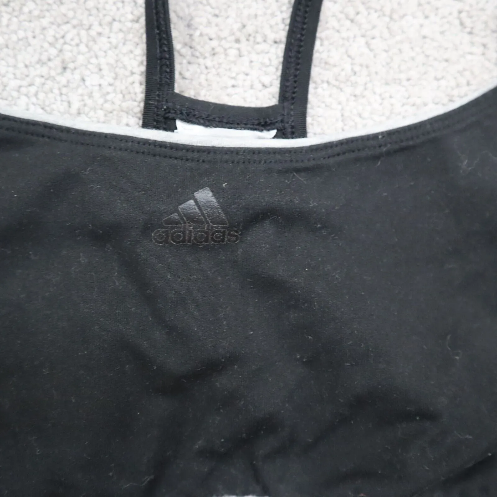 Adidas Womens Activewear Sports Bra Racerback Climalite Logo Black Size 12 X 11