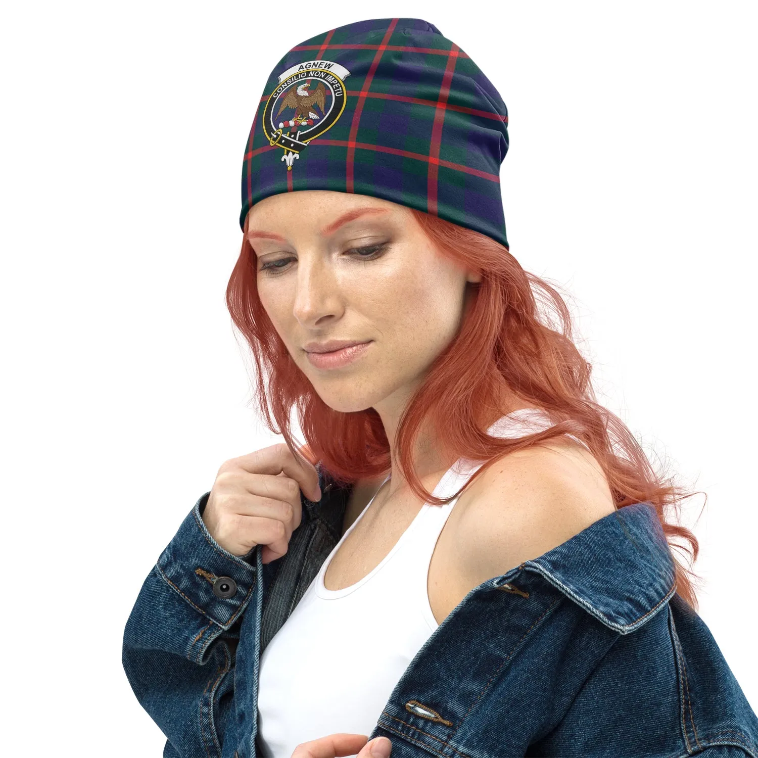 Agnew Tartan Beanies Hat with Family Crest