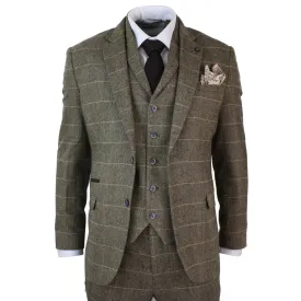 Albert - Men's 3 Piece Classic Tweed Herringbone Check Tan Brown Suit