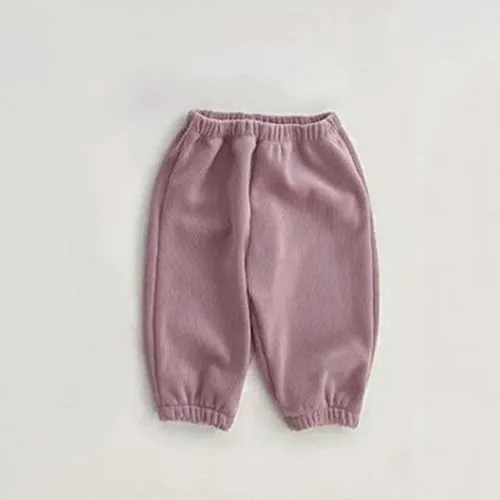 Baby Solid Color Fleece Thermal Lantern Pants In Autumn Winter