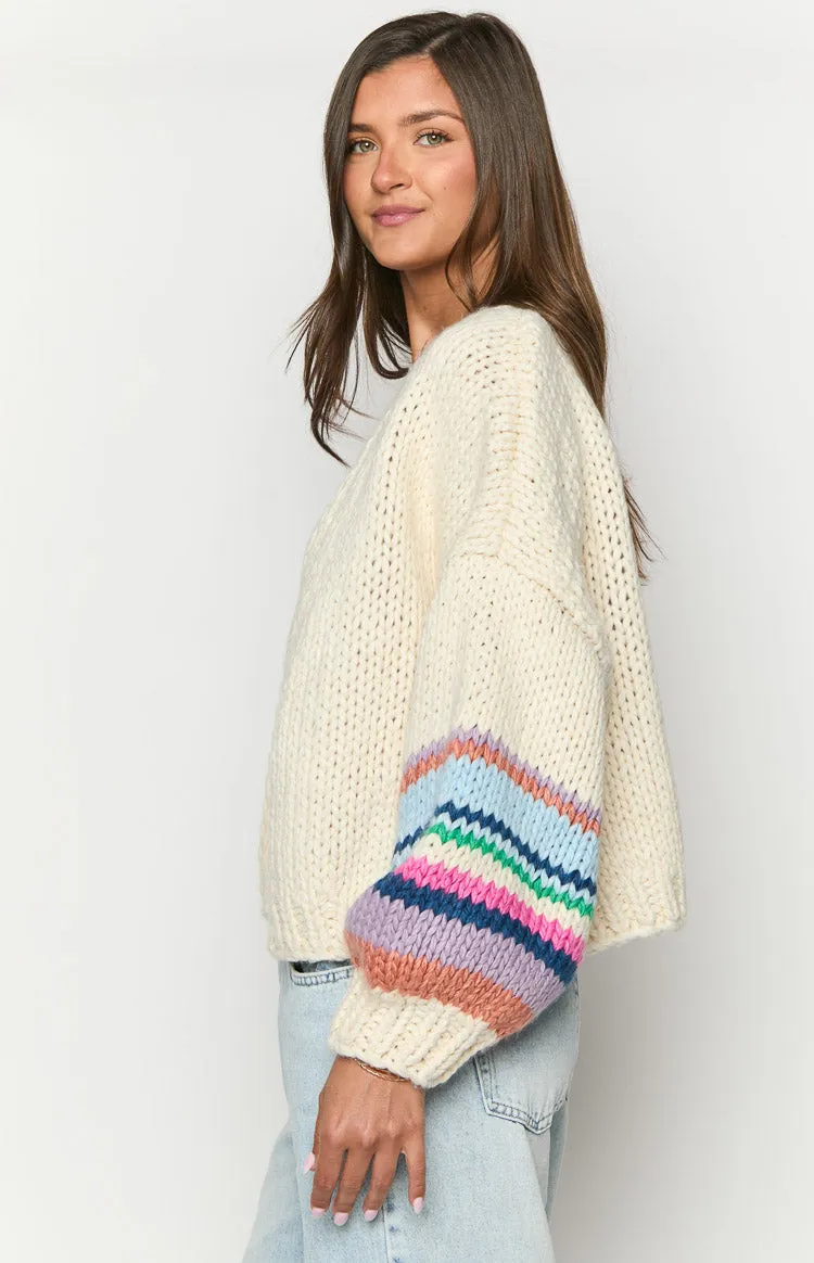 Bad Habits Cream Multi Knit Cardigan