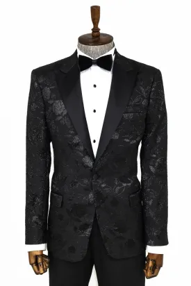 Black Prom Blazer with Black Floral Design