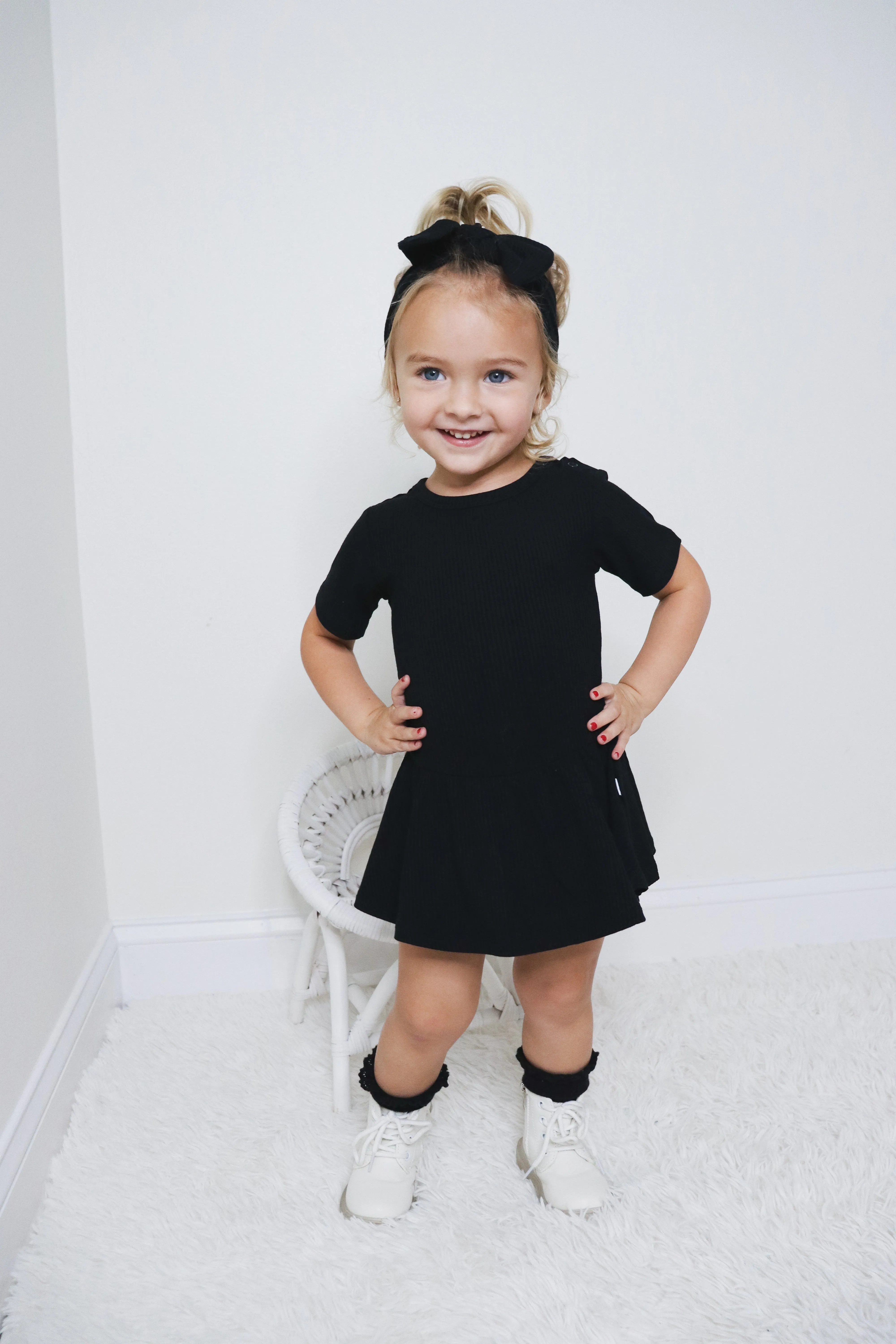 BLACK RIB DREAM BODYSUIT DRESS