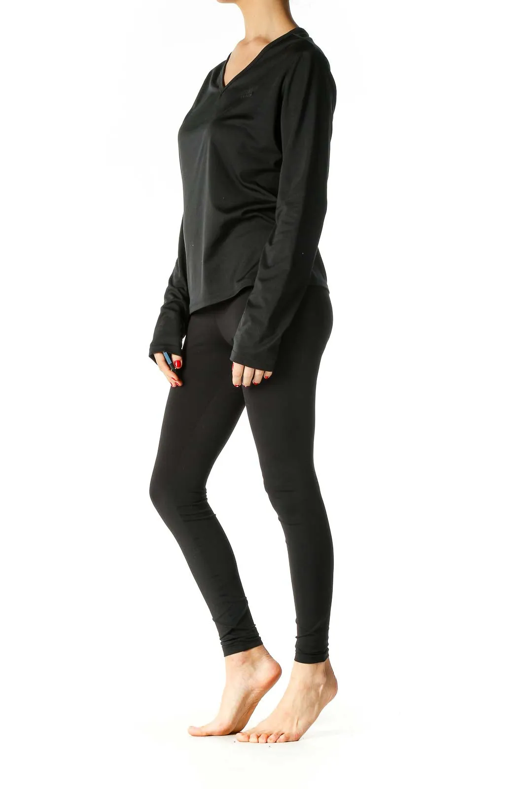 Black Solid Long Sleeve Top