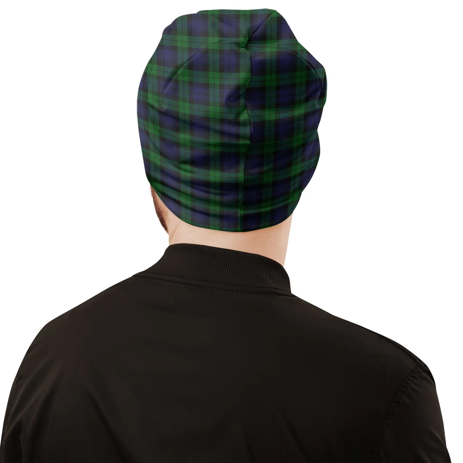 Black Watch Tartan Beanies Hat with Family Crest