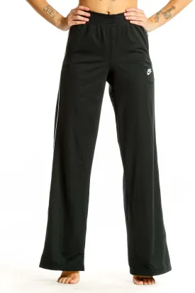 Black Wide-Leg Polyester Activewear Pants