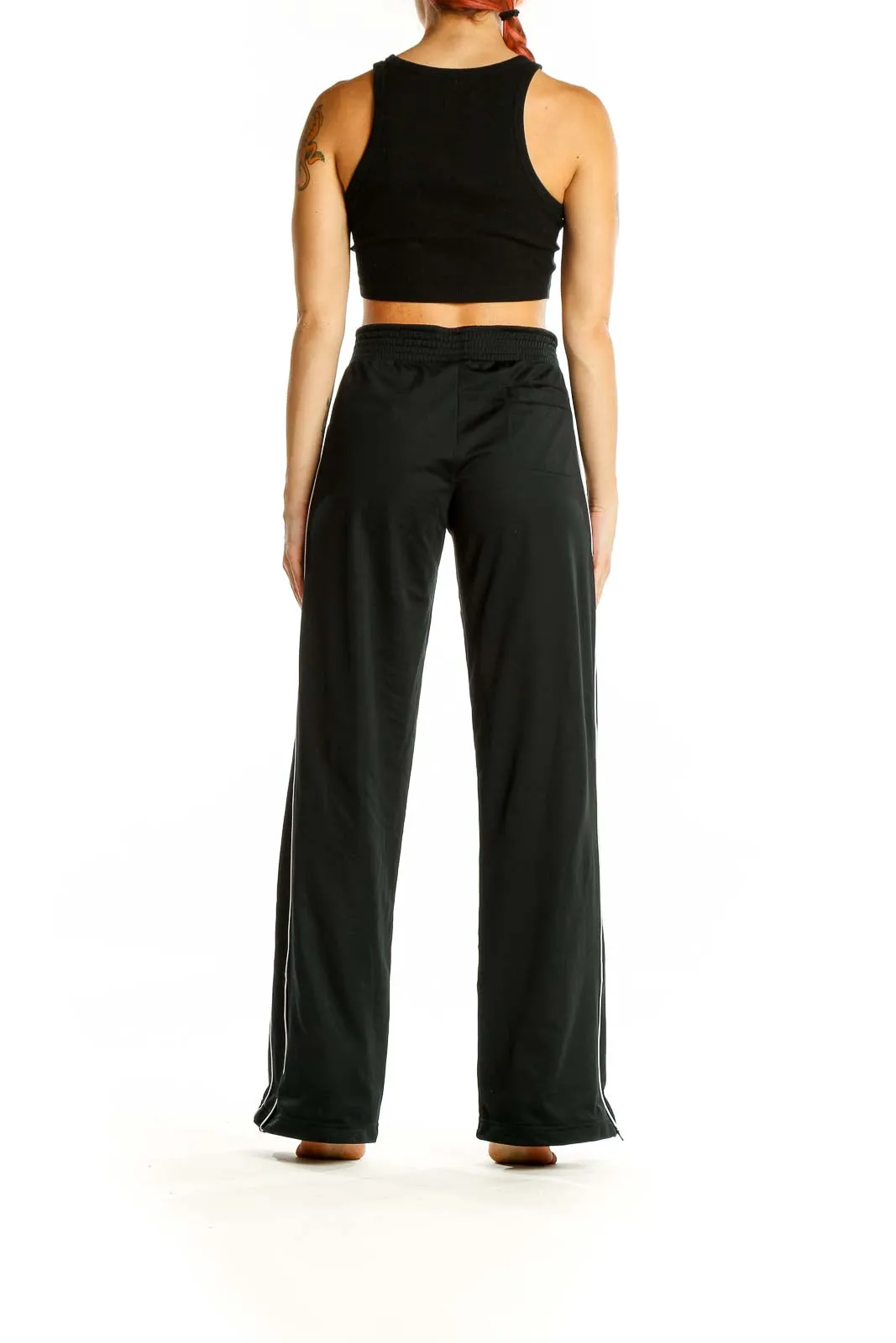 Black Wide-Leg Polyester Activewear Pants