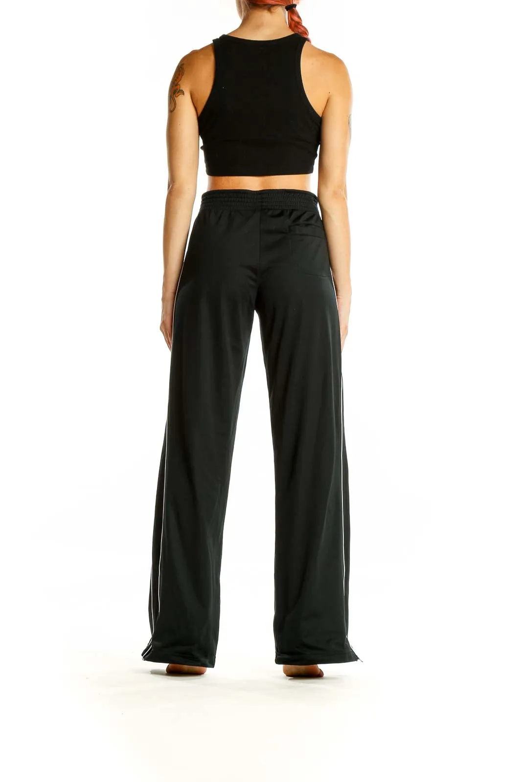 Black Wide-Leg Polyester Activewear Pants