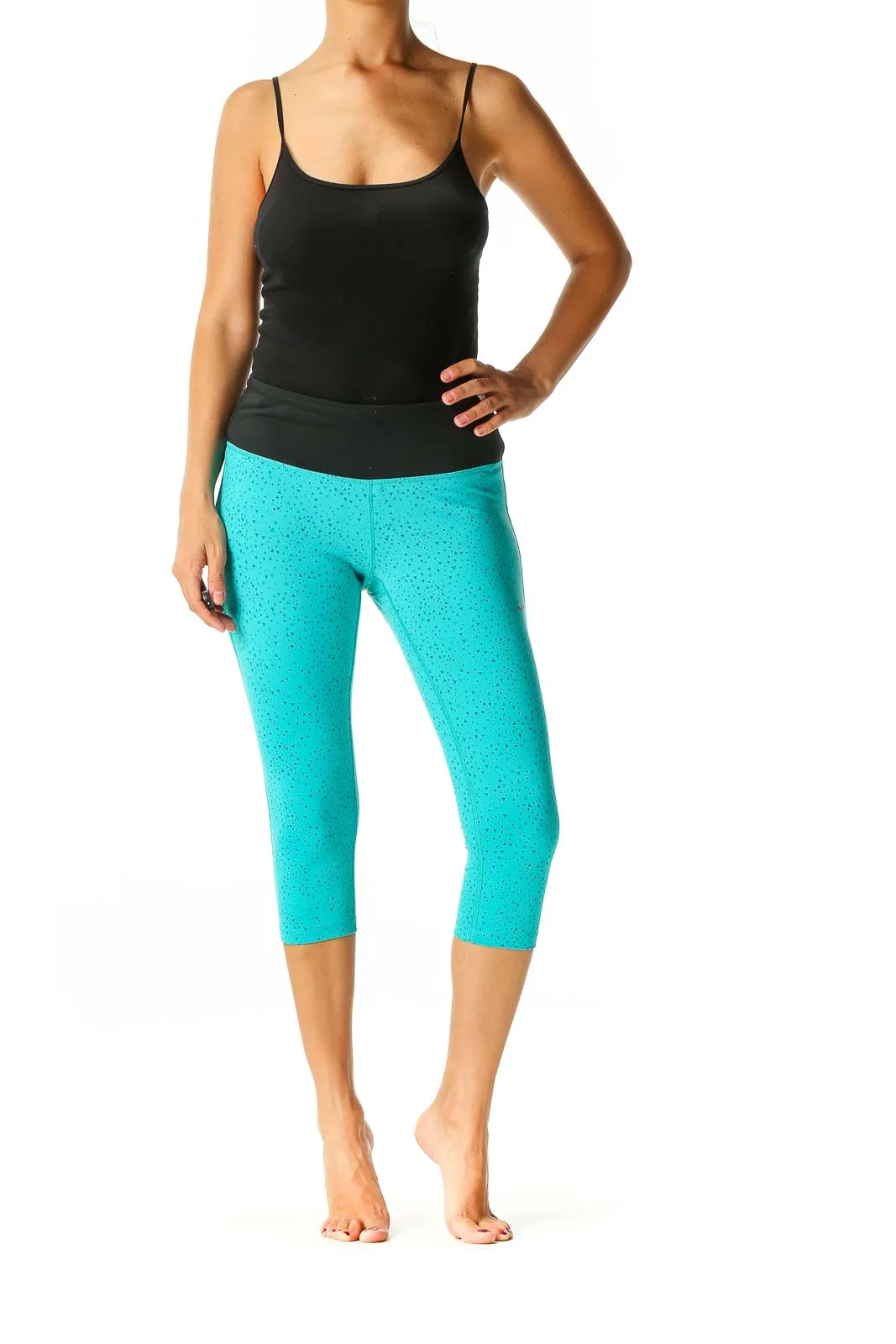 Blue Geometric Print Activewear Capri Leggings