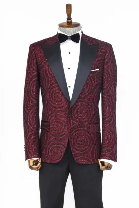 Burgundy Sparkle Prom Blazer with Hypnose Pattern