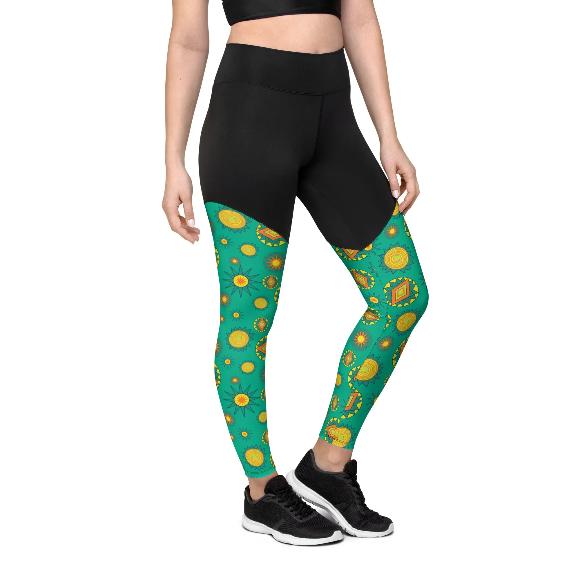 Bursts on green Sports Leggings