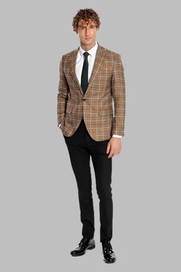 Checked Brown Men Blazer - Wessi