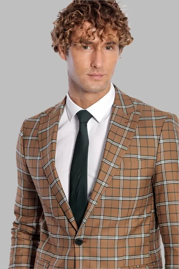 Checked Brown Men Blazer - Wessi