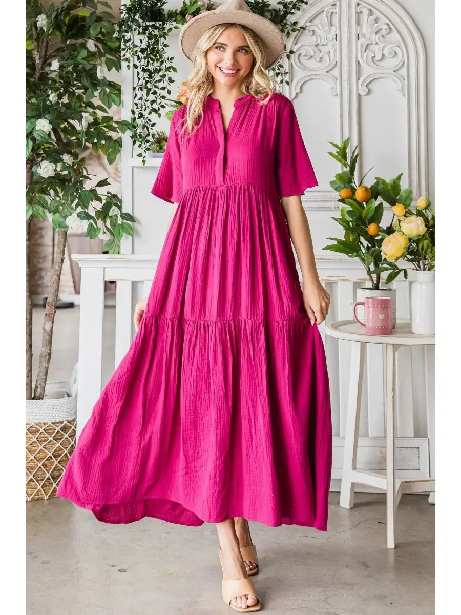 Collar Tiered Maxi Dress