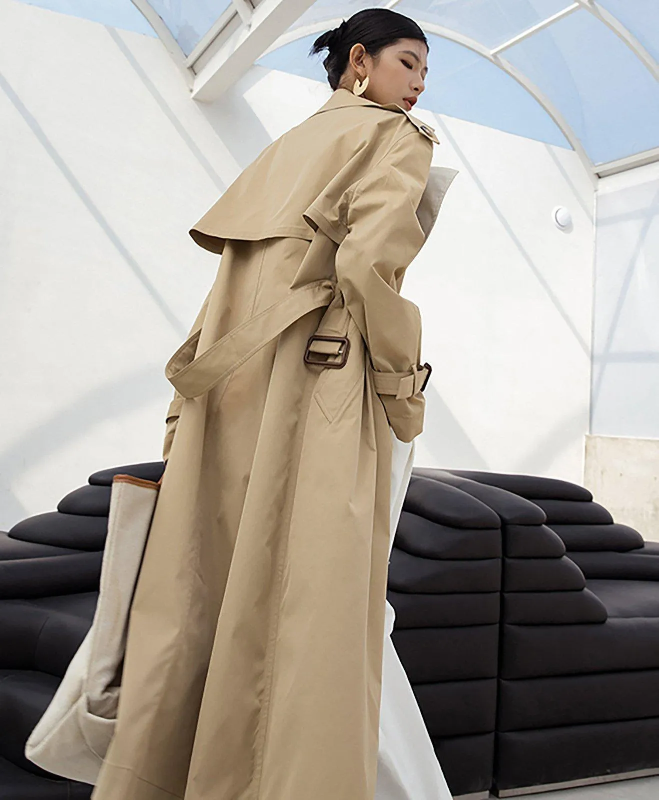 Color Block Belted Wrap Trench Coat