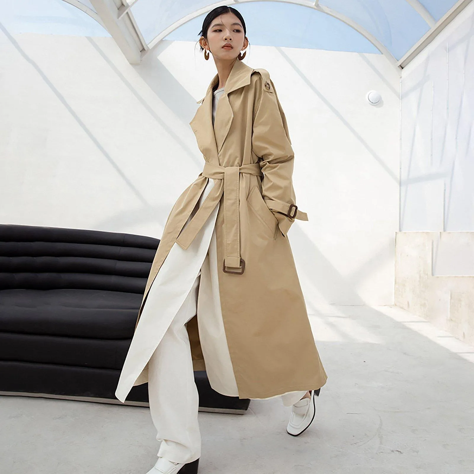 Color Block Belted Wrap Trench Coat