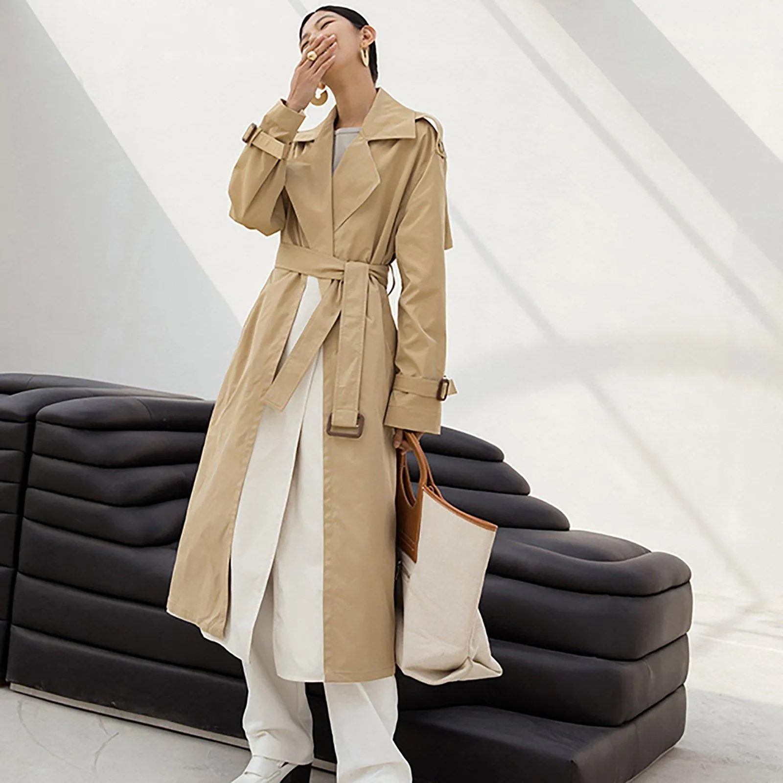 Color Block Belted Wrap Trench Coat