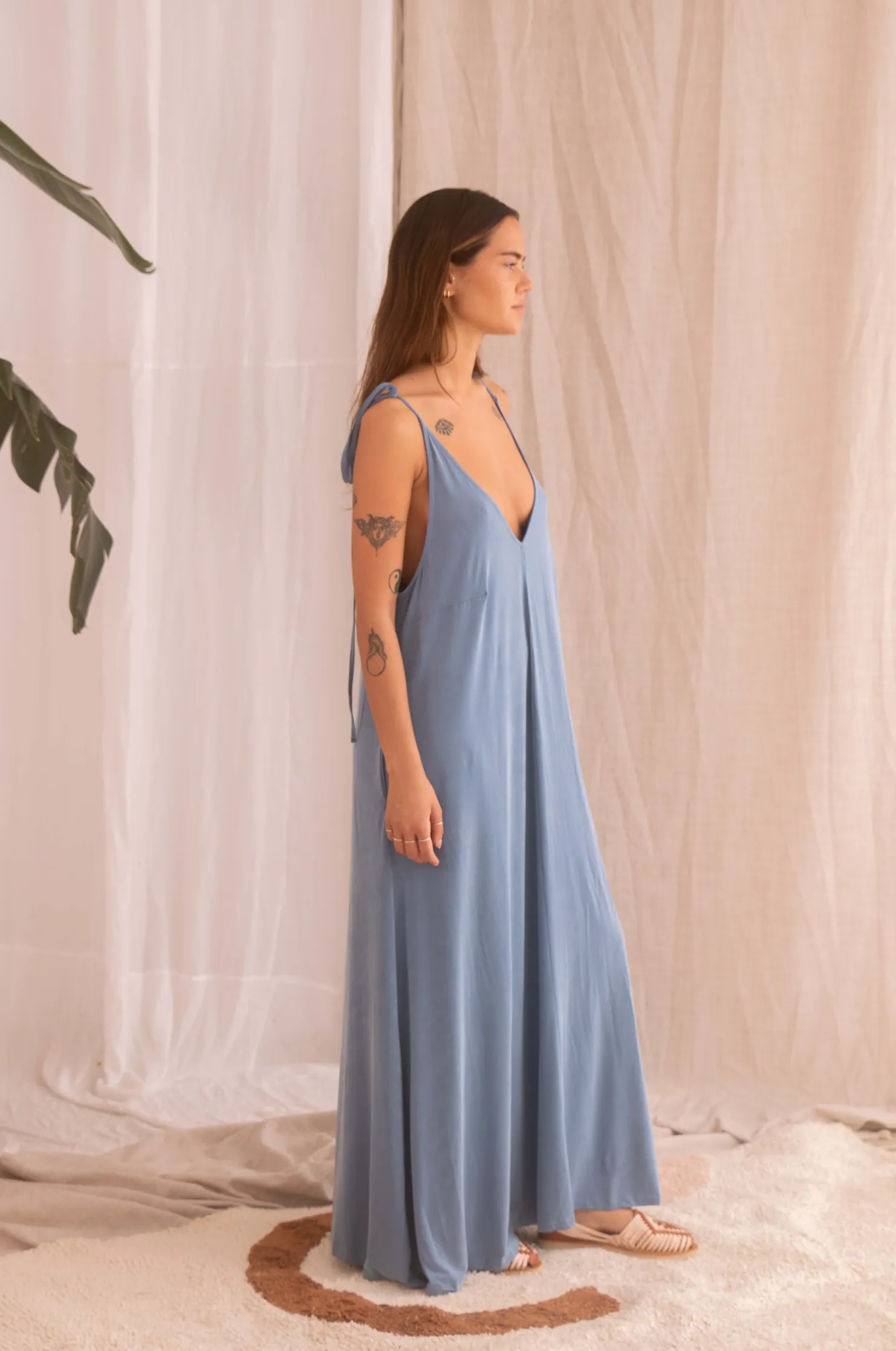 cupro maxi dress - blue