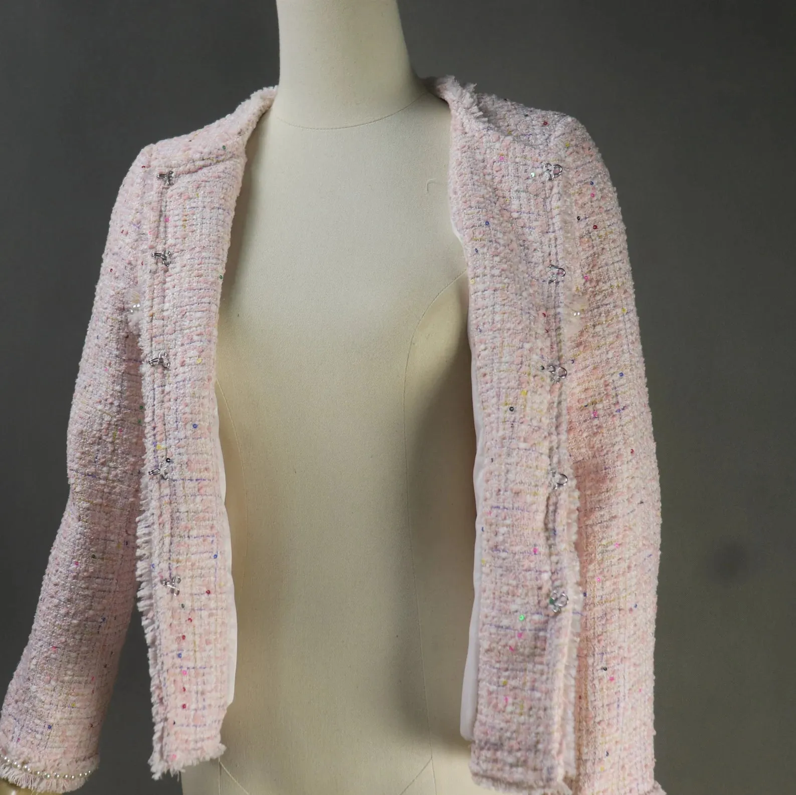 Custom Made or Tailor Made Light Pink Sequinned Tweed Blazer Coat