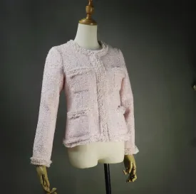 Custom Made or Tailor Made Light Pink Sequinned Tweed Blazer Coat