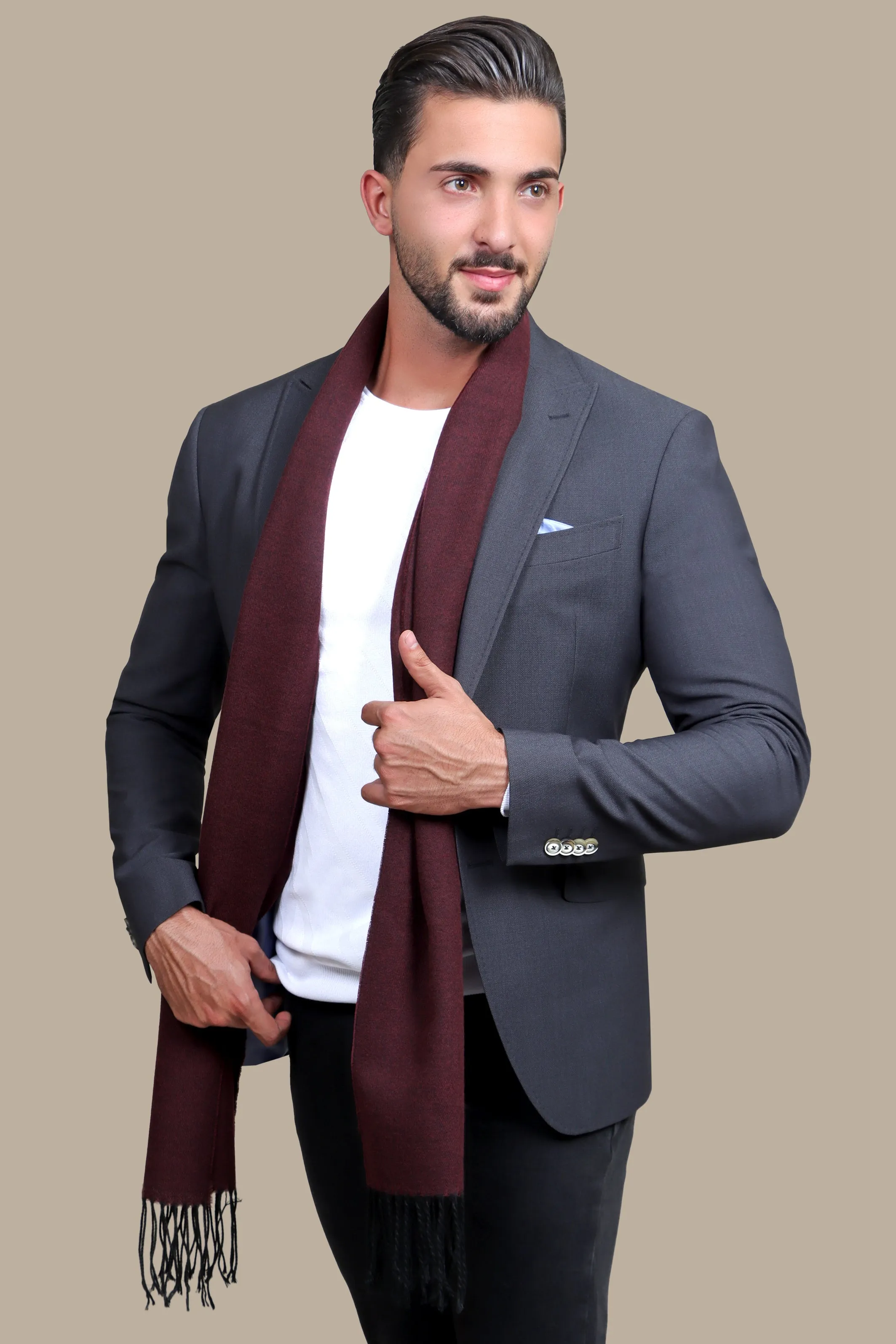 Dark Grey Slim Fit Lycra Blazer with Peak Lapel