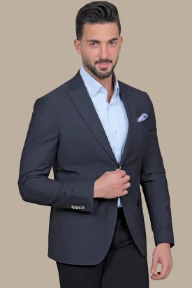 Dark Grey Slim Fit Lycra Blazer with Peak Lapel