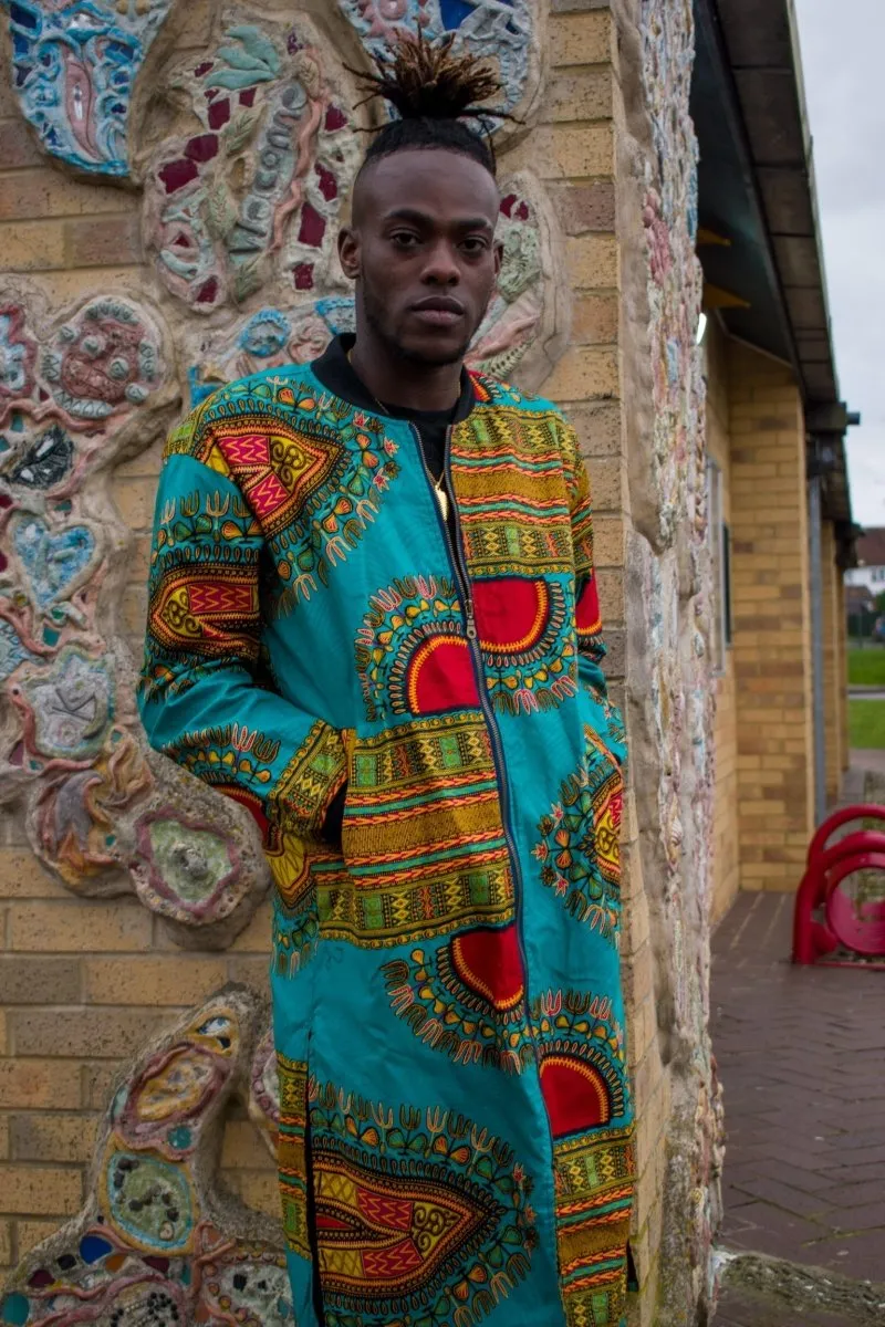 Dashiki Coat in Blue African Print - Summer Festival Coat