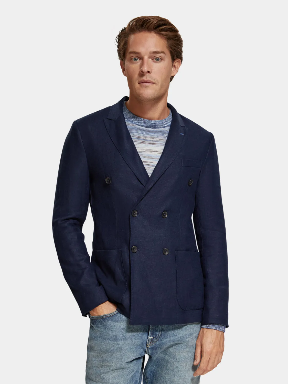 Double-breasted herringbone blazer