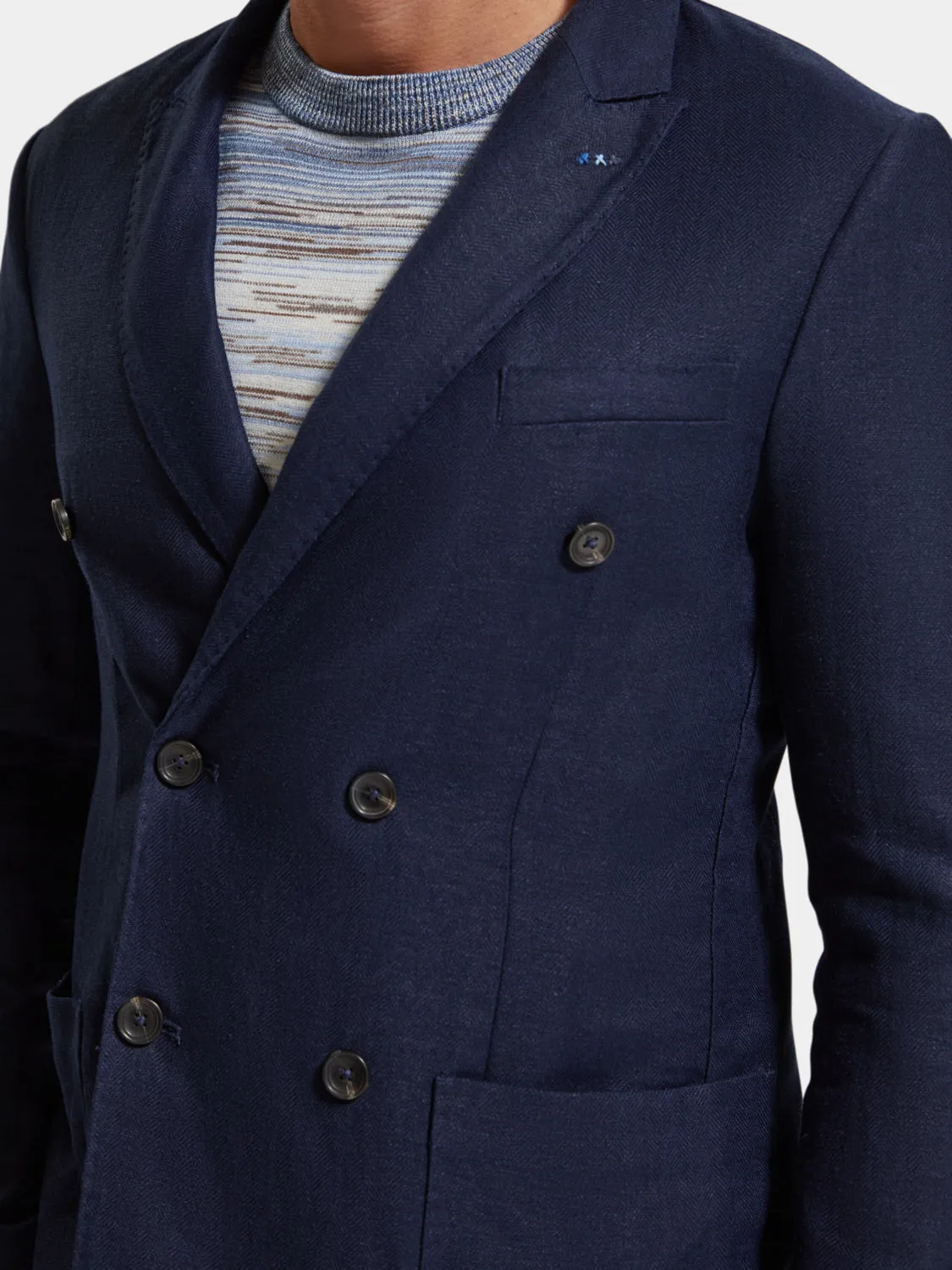 Double-breasted herringbone blazer